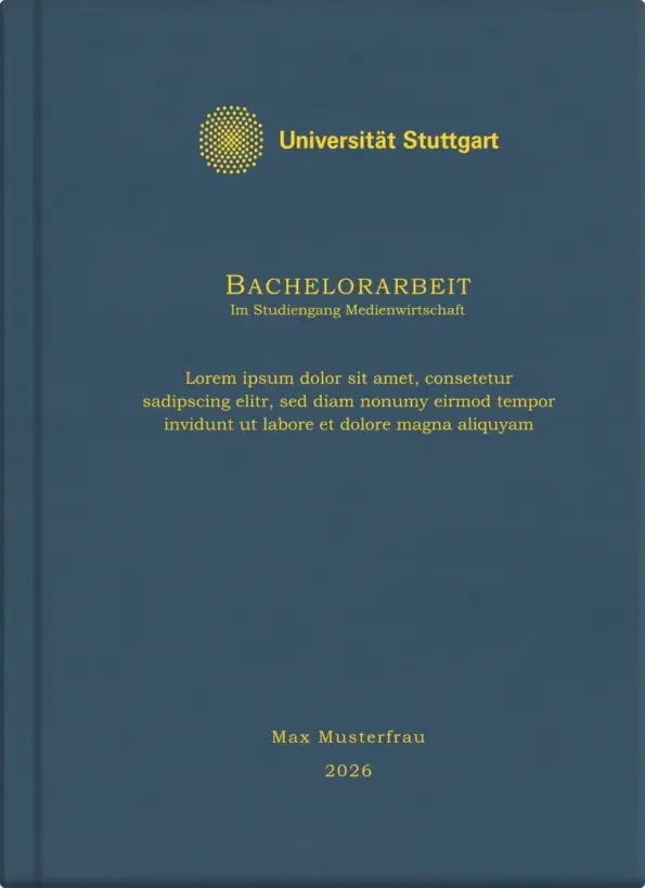 Hardcover matt blau- Laserprägung Individuell- in Gold mit Logo, Titel, Thema, Name usw.