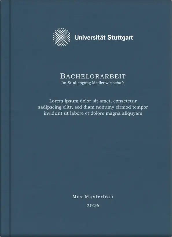 Hardcover matt blau- Laserprägung Individuell- in Silber mit Logo, Titel, Thema, Name usw.