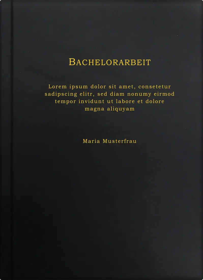 Hardcover matt schwarz - Laserprägung Plus - in Gold mit Titel, Thema, Name
